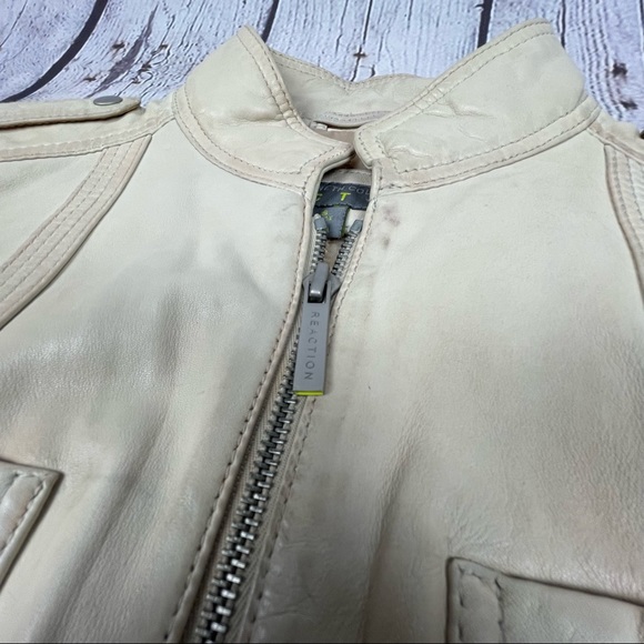 KENNETH COLE REACTION leather beige moto jacket size S - Picture 8 of 14